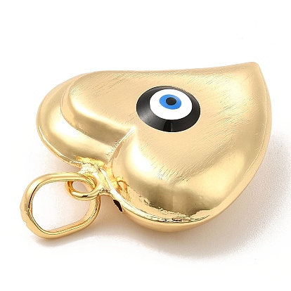 Brass Pendants, with Enamel, Real 18K Gold Plated, Long-Lasting Plated, Heart with Evil Eye Charm