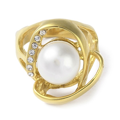 Ионное покрытие (ip) 304 широкие кольца из нержавеющей стали со стразами, пластиковые кольца с искусственным жемчугом для женщин