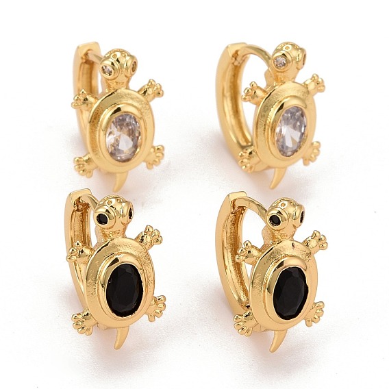 Real 18K Gold Plated Brass Cubic Zirconia Huggie Hoop Earrings, Tortoise Earrings for Women, Lead Free & Cadmium Free & Nickel Free