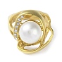 Placage ionique (ip) 304 anneaux à large bande en strass en acier inoxydable, bagues en plastique imitation perle pour femme