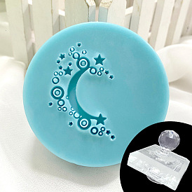 Transparent Acrylic Stamps, DIY Handmade Soap Stamp Chapters, with Round Handles, Clear, Moon Pattern