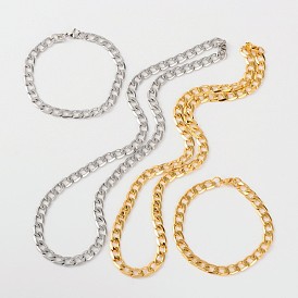 304 colliers de chaîne de trottoir en acier inoxydable et bracelets ensembles, avec mousquetons en acier inoxydable, facette, 21.65 pouces (550 mm), 220 mm (8-5/8 pouces)