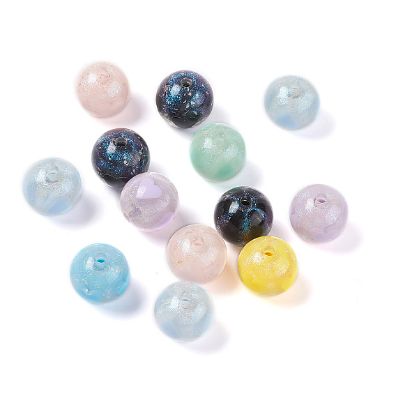 Perles acryliques, poudre de scintillement, ronde avec motif coeur