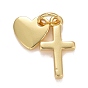 Rack Plating Real 18K Gold Plated Brass Pendants, with Jump Rings, Long-Lasting Plated, Lead Free & Cadmium Free, Cross & Heart