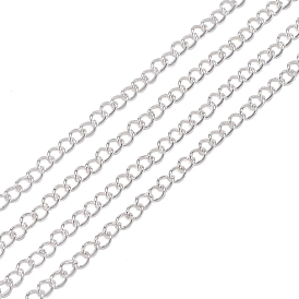 Unwelded Iron Twisted Chains, Oval, Silver Color Plated, 3.5x2.5x0.7mm