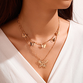 Bohemian Fashion Alloy Double-layer Necklace with Butterfly Pendant - Chic, Stylish, Trendy.