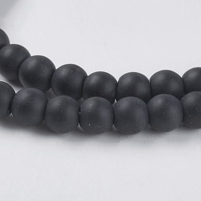 Synthétiques pierre noire brins de perles, ronde, givré