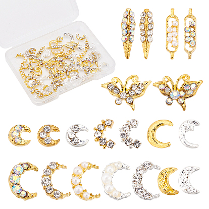 Cabujones de aleación de estilo chgcraft 60 pcs 20, luna y mariposa y hoja, para tachuelas y accesorios de decoración de uñas