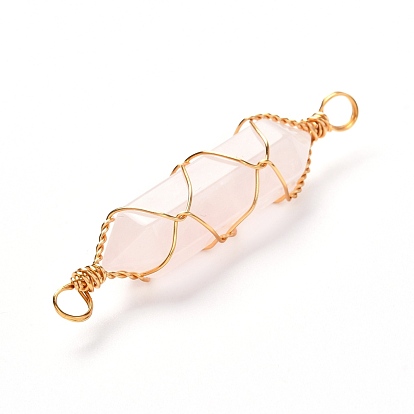 Natural Mixed Gemstone Links Connectors, with Real 18K Gold Plated Eco-Friendly Copper Wire, Double Pointed, Bullet