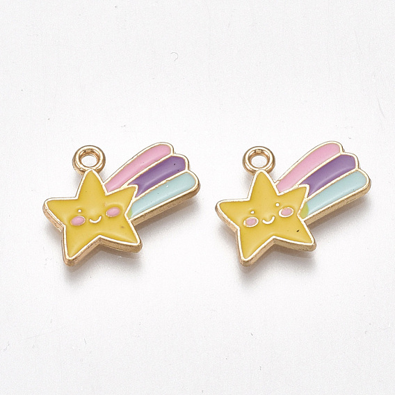 Alloy Charms, Cadmium Free & Lead Free, with Enamel, Meteor, Light Gold