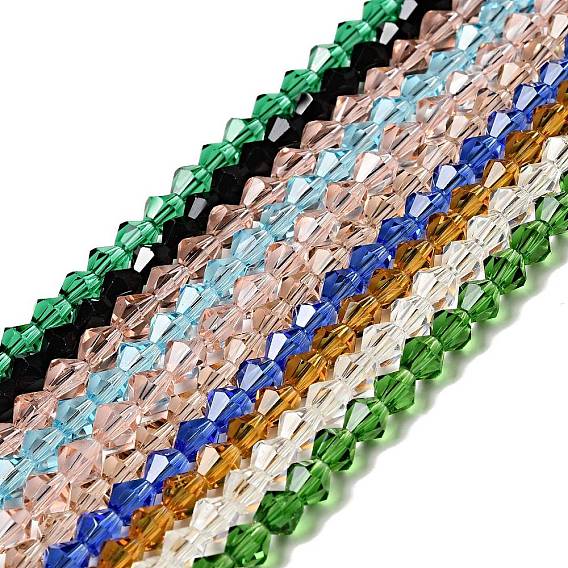 Half-Handmade Transparent Glass Beads Strands, Bicone