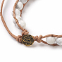 Natural Gemstone Cord Beaded Bracelets, Natural & Synthetic Mixed Stone, with Leather Cord and Alloy Clasps, Ohm, Antique Golden