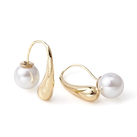 2Pcs Brass Teardrop Dangle Earrings, with 2Pcs Imitation Pearl Ear Nuts