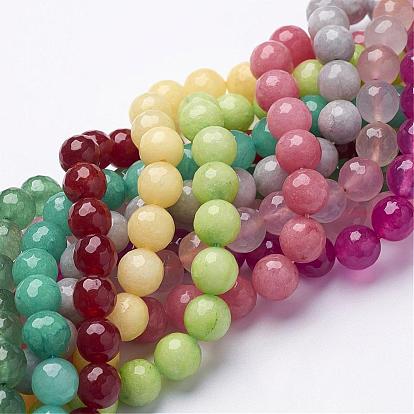 Brins blancs naturels de perles de jade de pierres précieuses, teint, ronde à facettes
