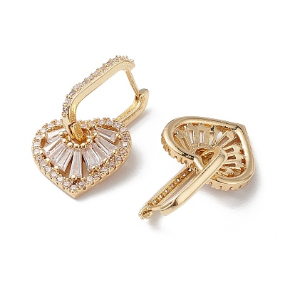 Heart Cubic Zirconia Hoop Earrings, Real 16K Gold Plated Brass Dangle Earrings for Women