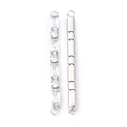 Brass Clear Cubic Zirconia Links Connectors, Long-Lasting Plated, Rectangle & Round