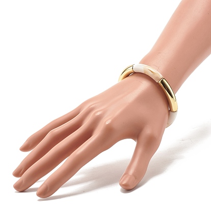 Acrylique imitation pierre gemme tube incurvé perlé gros bracelet extensible pour les femmes