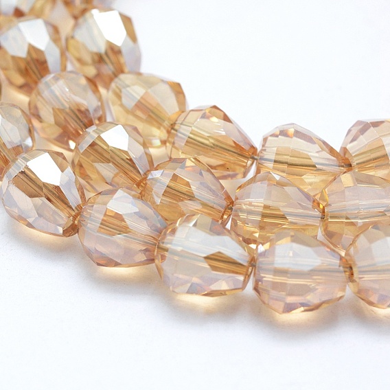 Electroplate Glass Beads, Pearl Luster Plated, Faceted, Drop