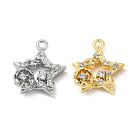 Brass Micro Pave Clear Cubic Zirconia Charms, Star & Flower