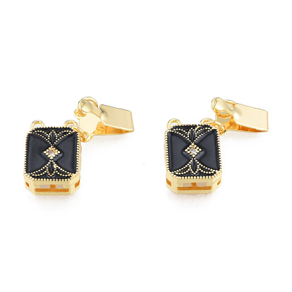 Brass Pave Clear Cubic Zirconia Box Clasps, with Black Enamel, Nickel Free, Rectangle