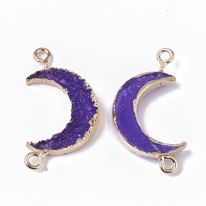Druzy Resin Links Connectors, with Edge Light Gold Plated Iron Loops, Moon