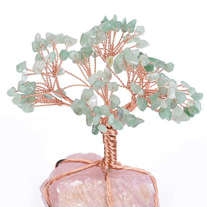 Природный драгоценный камень украшения дисплей, целебное каменное дерево, для балансировки чакр исцеляющими кристаллами рейки, с алюминиевыми проводами из розового золота, счастливое дерево