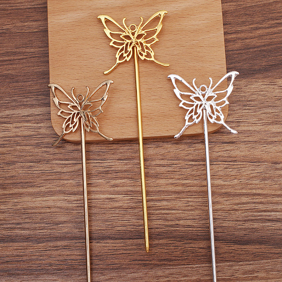 Iron Hair Stick Finding, with Alloy Butterfly