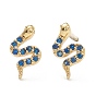 Brass Micro Pave Cubic Zirconia Stud Earrings, Snake, Blue