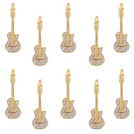 10Pcs Eco-Friendly Brass Micro Pave Cubic Zirconia Pendants, Long-Lasting Plated, Lead Free & Cadmium Free & Nickel Free, Real 18K Gold Plated, Guitar