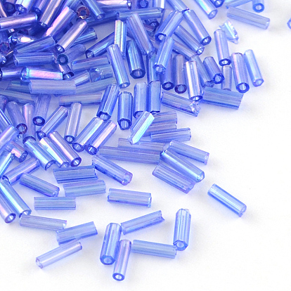 AB Color Plated Glass Bugle Beads, Transparent Colours Rainbow, 6x2mm, Hole: 1mm, about 450g/bag, about 10000pcs/bag
