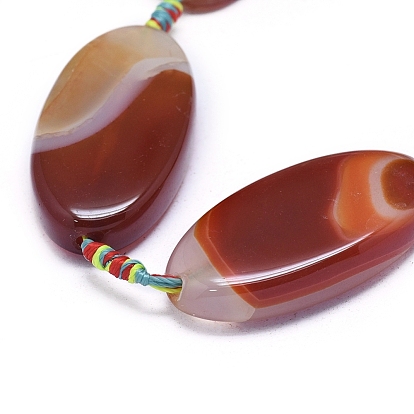 Natural Banded Agate/Striped Agate Beads Strands, Dyed & Heated, Oval