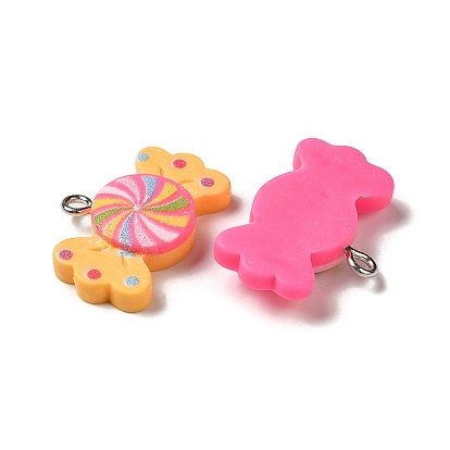 Opaque Resin Imitation Food Pendants, Candy Charms, with Platinum Plated Iron Loops