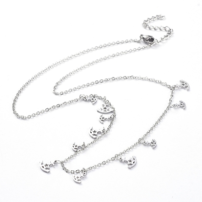 304 Stainless Steel Pendant Bib Necklaces, with Cable Chains and Lobster Claw Clasps, Star
