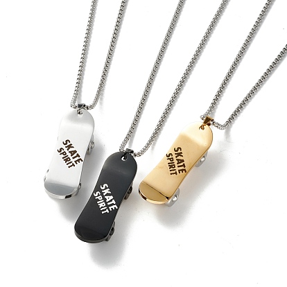 304 planche à roulettes en acier inoxydable avec collier pendentif Word Skate Spirit, bijoux punk hip-hop pour femmes hommes