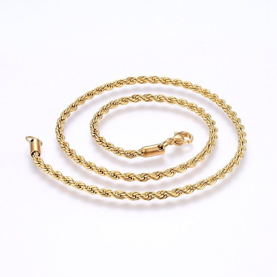 304 Stainless Steel Rope Chain Necklaces, with Lobster Claw Clasps