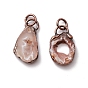 Natural Druzy Agate Pendants, with Red Copper Tone Tin Findings, Lead & Nickel & Cadmium Free, Nuggets