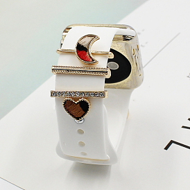 Ensemble de breloques de bracelet de montre en fausse fourrure en alliage de lune, Boucles d'anneau décoratives pour bracelet de montre, avec clous de bracelet de montre en forme de cœur