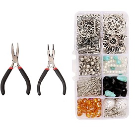 Kit de fabrication de boucles d'oreilles lustre en filet tissé bricolage, y compris pendentif en alliage et perles et crochets de boucle d'oreille, avec strass et résine, pince
