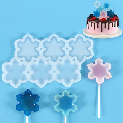 DIY Snowflake Lollipop Making Food Grade Silicone Molds, Candy Molds, for Edible Cake Topper Making, 6 Cavities, Christmas Theme