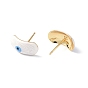 Enamel Curved Oval with Evil Eye Stud Earrings, Real 18K Gold Plated Brass Jewelry for Women