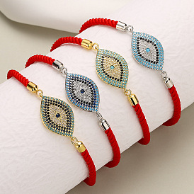 Bracelet classique en corde rouge en zircone œil du diable pour femme - unique, accessoire de main luxueux