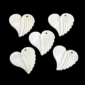 Natural Freshwater Shell Pendants, Heart Shaped Wing Charms
