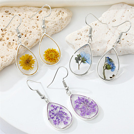 Bohemian Resin Dried Flower Earrings Colorful Creative Eternal Floral Drop for Women