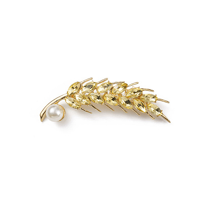 Rhinestone Wheat Brooch Pin with Plastic Pearl Beaded, Alloy Lapel Pin for Backpack Clothes