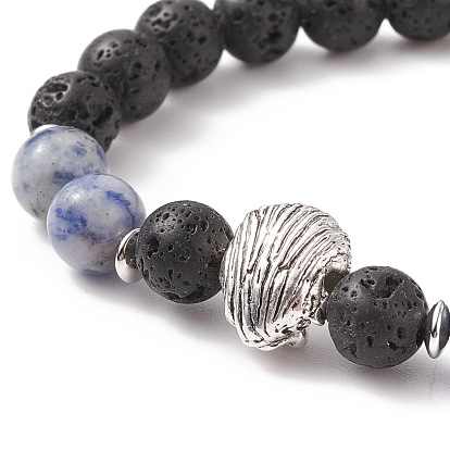 Natural Lava Rock & Gemstone Stretch Bracelet with Alloy Beaded for Women