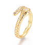 Brass Micro Pave Clear Cubic Zirconia Cuff Rings, Open Rings, Long-Lasting Plated, Snake