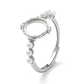 Adjustable 925 Sterling Silver Ring Components, with Shell Pearl, For Half Drilled Beads
