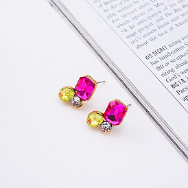 Multicolor Crystal Stud Earrings - Natural, Minimalist & Trendy Fashion from Asia