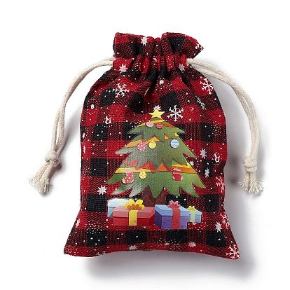Sacs de jute rectangulaires sur le thème de Noël avec cordon de jute, tartan pochettes, pour emballage cadeau