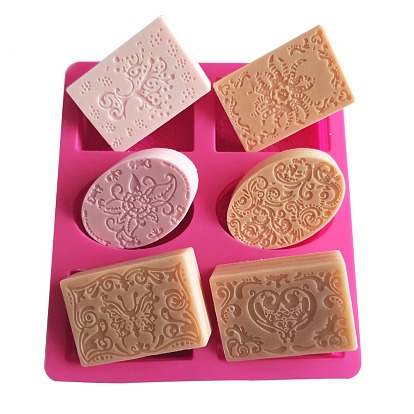 DIY Soap Silicone Molds, for Handmade Soap Making, Rectangle & Oval with Flower Pattern